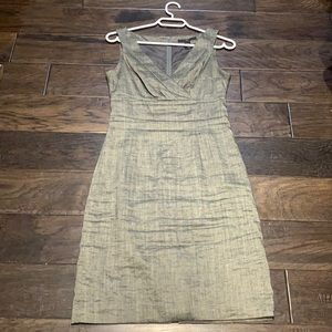Grey linen like v neck dress
